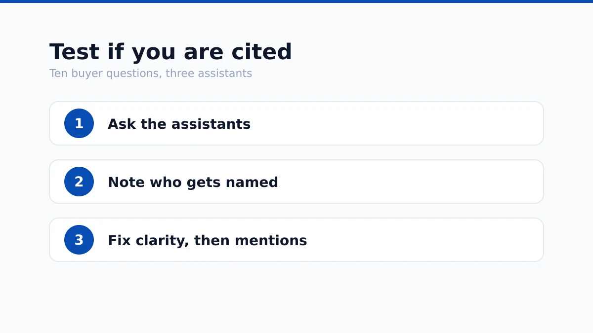 Three steps to test whether AI assistants cite your brand.