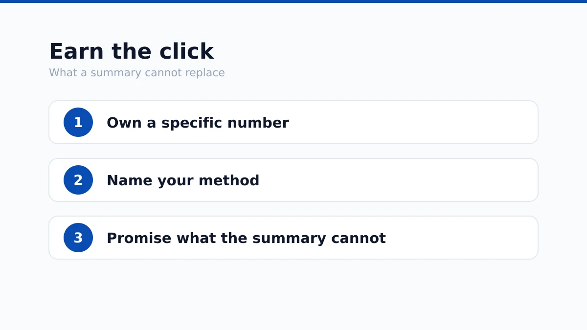 Three steps to earn the click after an AI Overview summarizes your page.